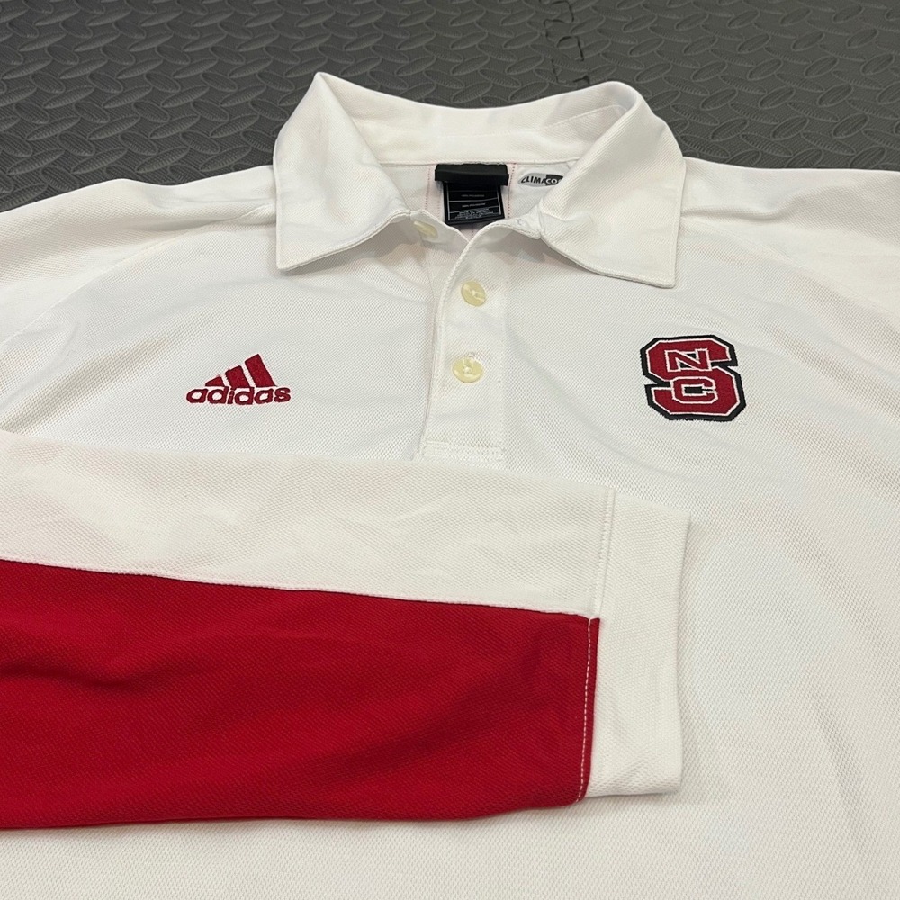 Adidas NC State Wolfpack Polo Mens S White Red Long Sleeve ClimaCool NCAA
